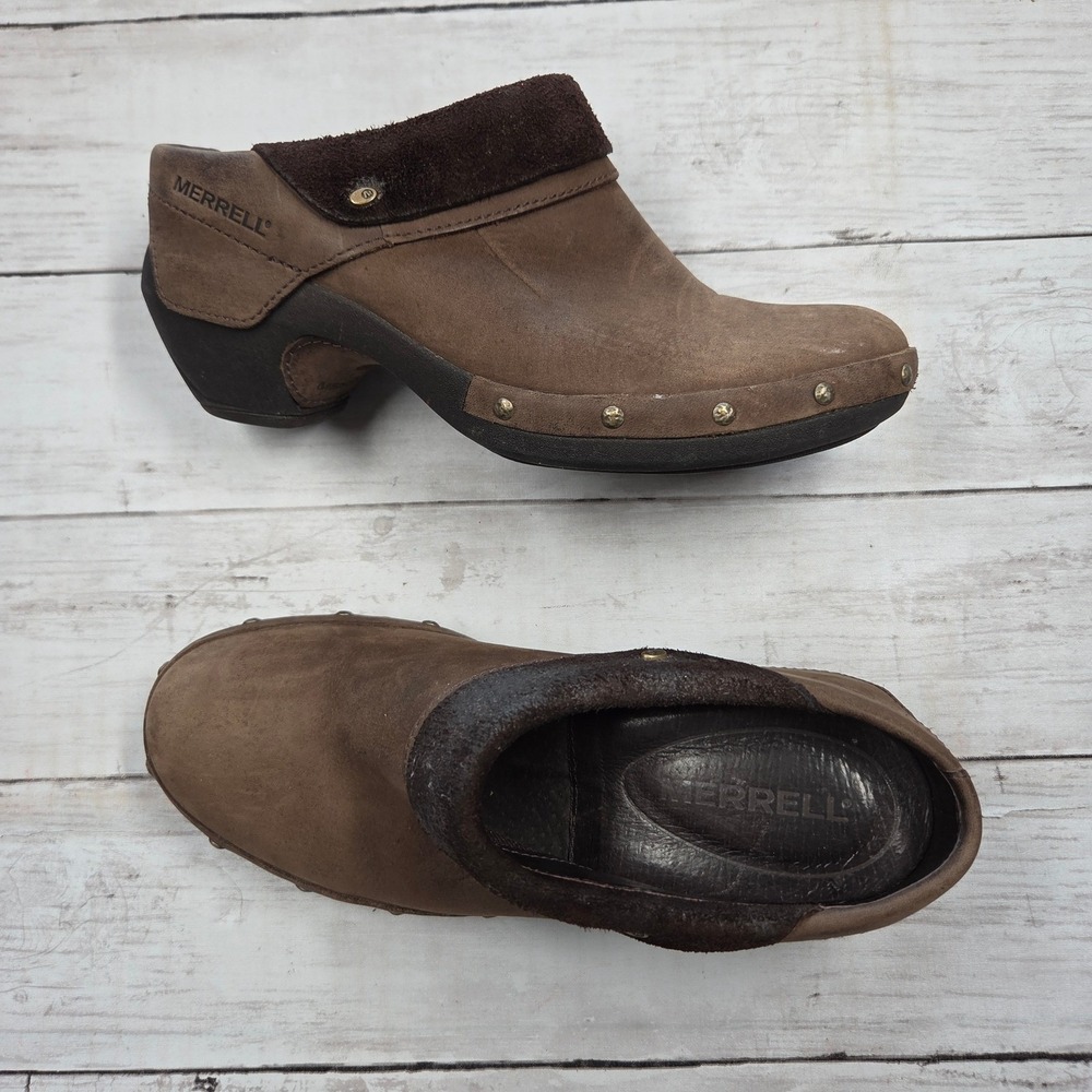 Merrell Luxe Wrap Leather Clog Shoes Womens 5.5 Brown Studded Bitter Chocolate